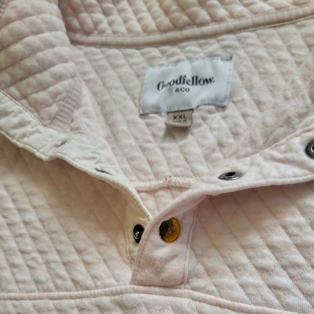 Goodfellow & Co \ Men's Quilted Snap Pullover / Pink & White / XXL - Picture 3 of 9